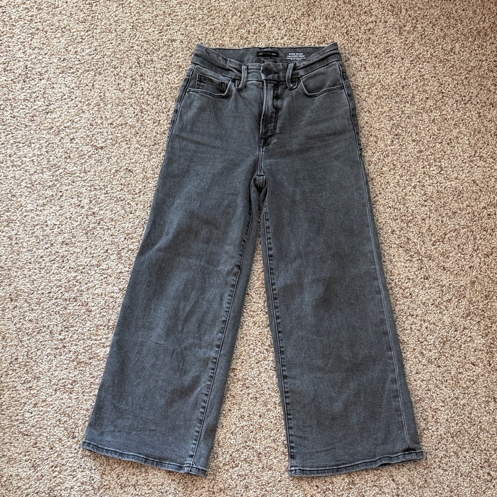 Good American - Palazzo Croped Wide-Leg Women's Jeans - Charcoal Gray